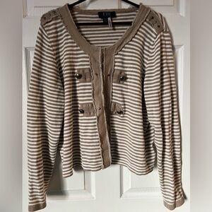 FDJ • French Dressing Jeans striped cardigan sweater lightweight raw trim edgy